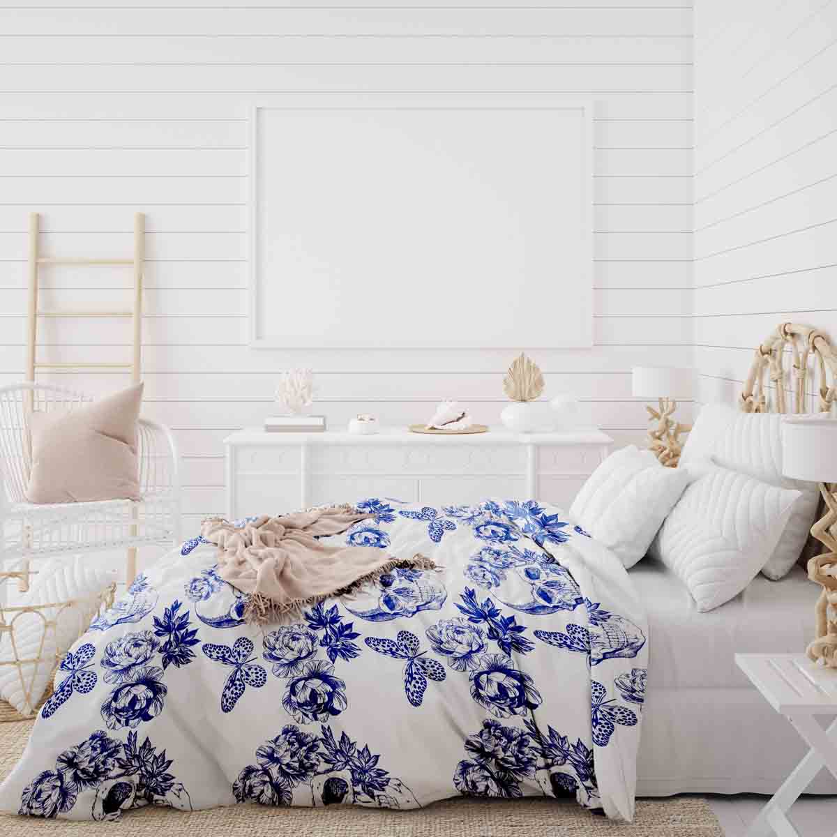 Set di biancheria da letto con coperta terapeutica fiori teschio