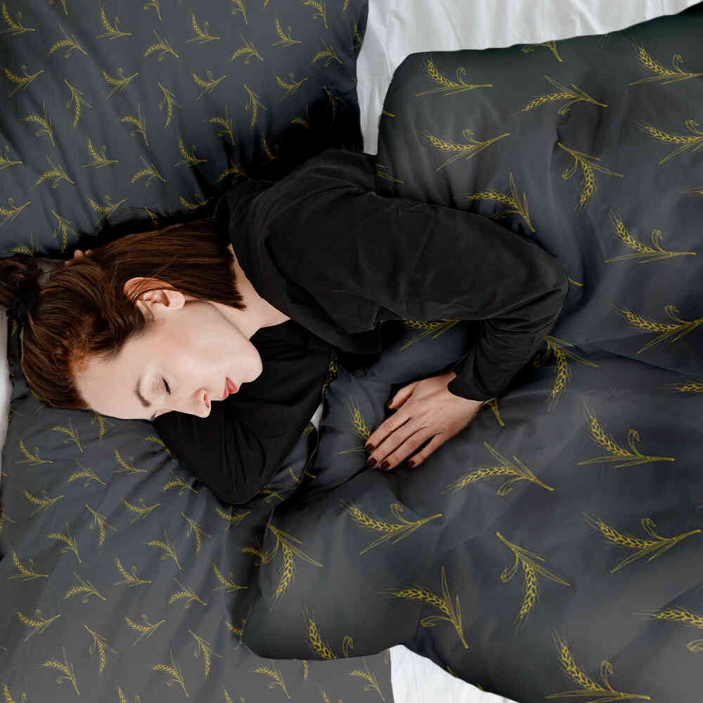 Set di biancheria da letto con coperta terapeutica grigia con grano