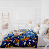 Set di biancheria da letto con coperta terapeutica blu con mazzo di fiori