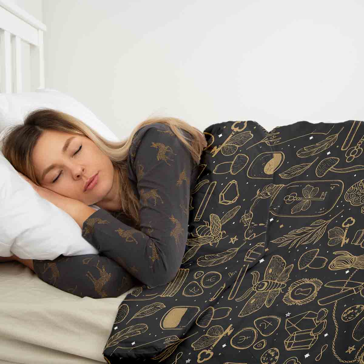 Set di biancheria da letto con coperta terapeutica nero magico