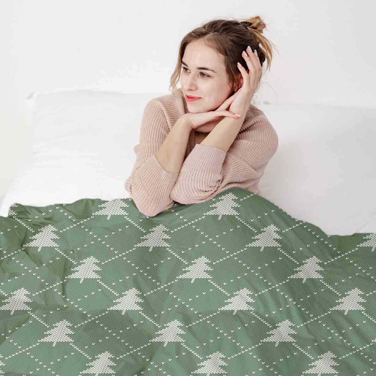 Set di biancheria da letto con coperte terapeutiche verde con alberi di abete