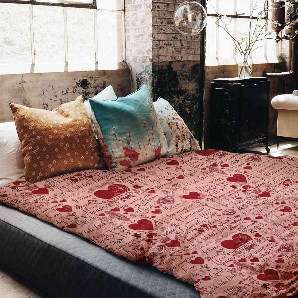 Set di biancheria da letto con coperta terapeutica rosa Ti amo