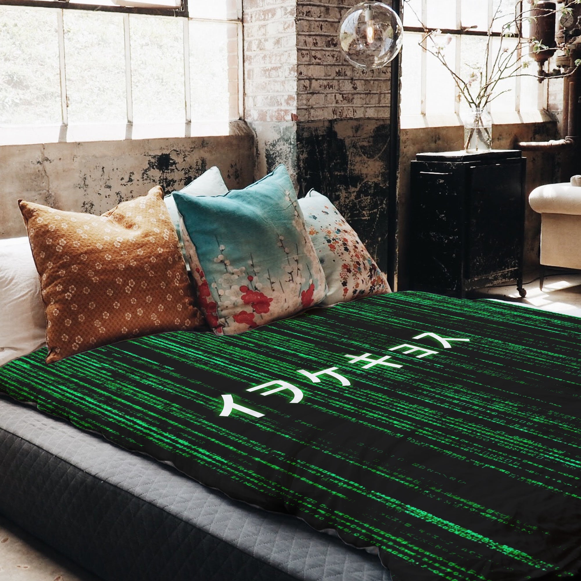 Set di biancheria da letto con coperta terapeutica verde Matrix Code