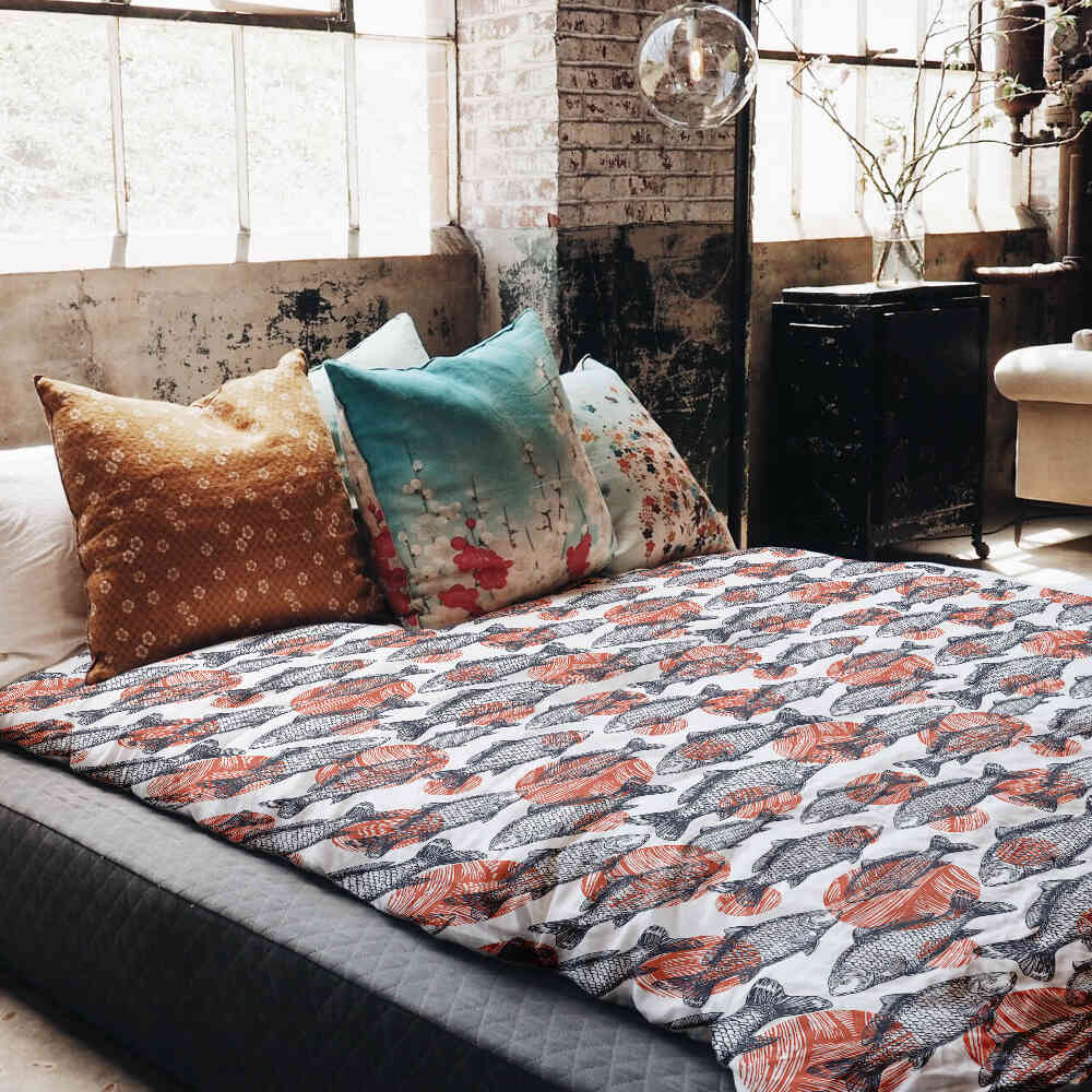 Set di biancheria da letto con coperte terapeutiche pesci grigi