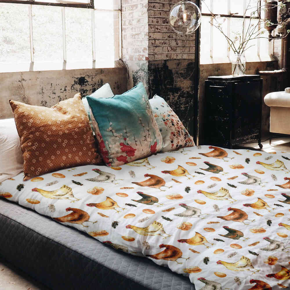 Set di biancheria da letto con coperte terapeutiche bianco con galline