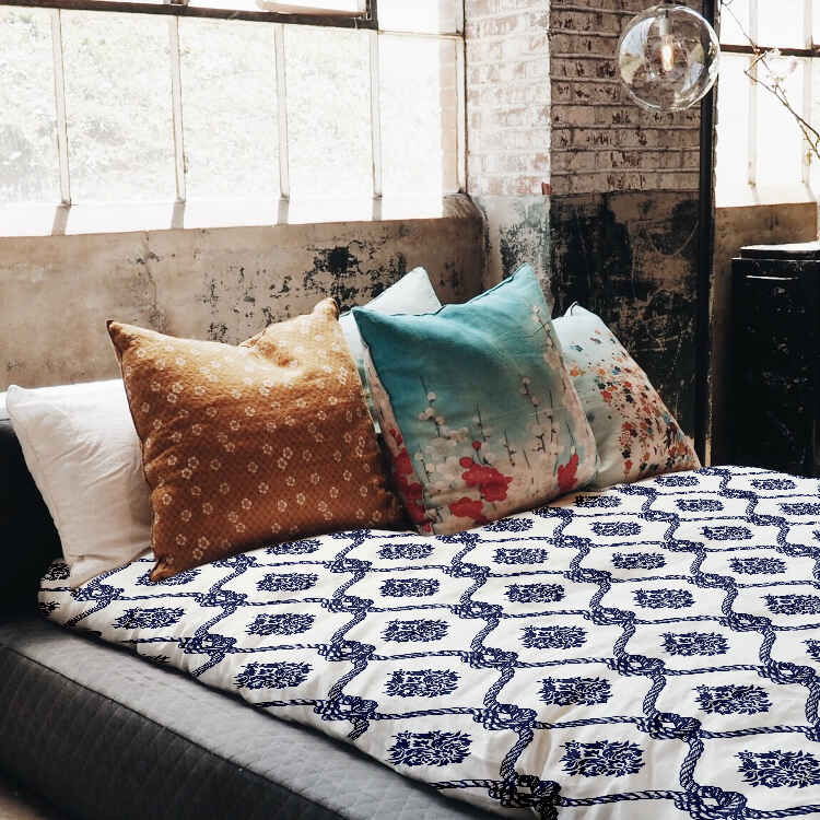 Set di biancheria da letto con coperta terapeutica motivo marinaresco blu