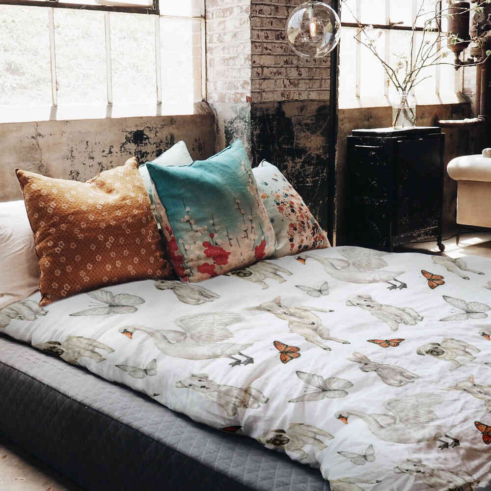 Set di biancheria da letto con coperta terapeutica bianca animali dolci