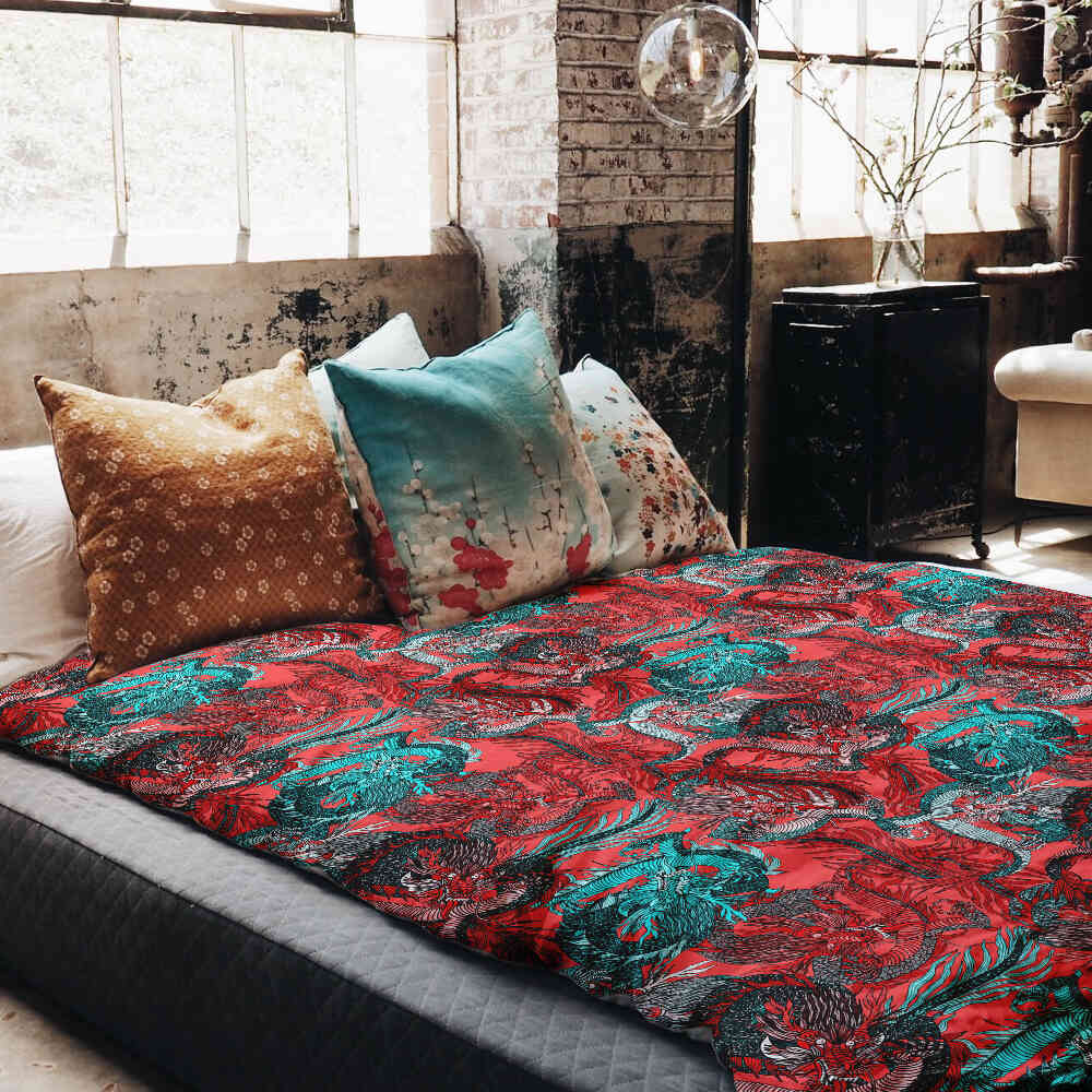 Set di biancheria da letto con coperta terapeutica astratta rossa