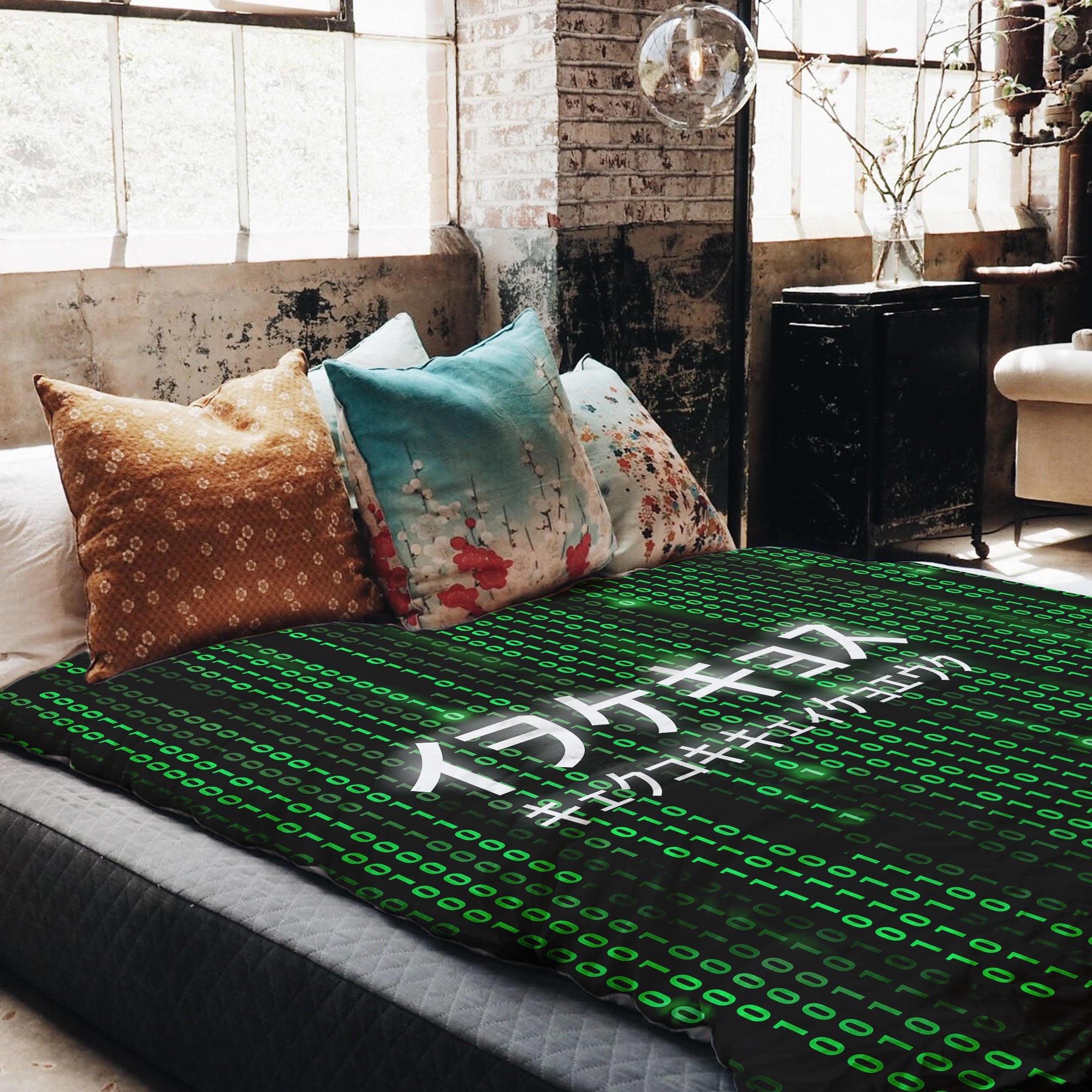 Set di biancheria da letto con coperta terapeutica verde The Matrix