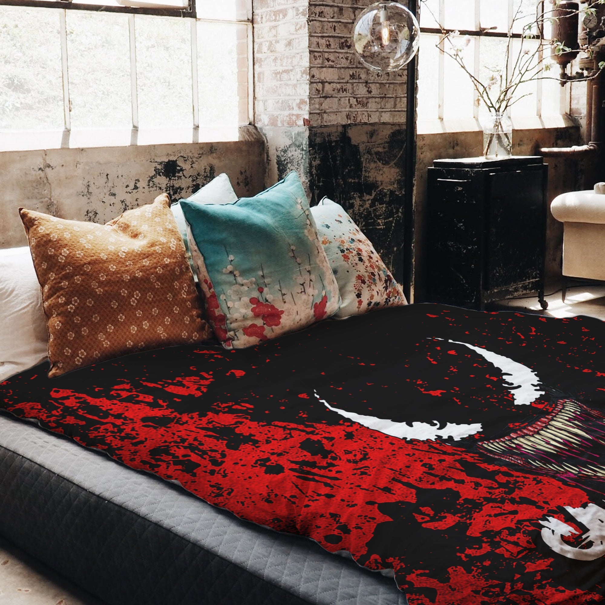 Set di biancheria da letto con coperta terapeutica nero volto jolly