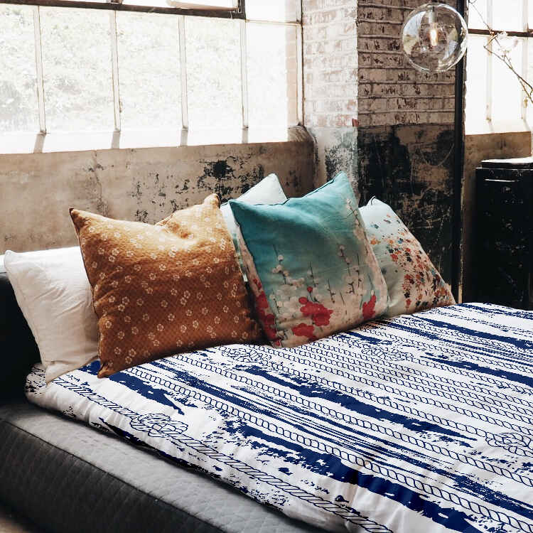 Set di biancheria da letto con coperta terapeutica motivo a righe