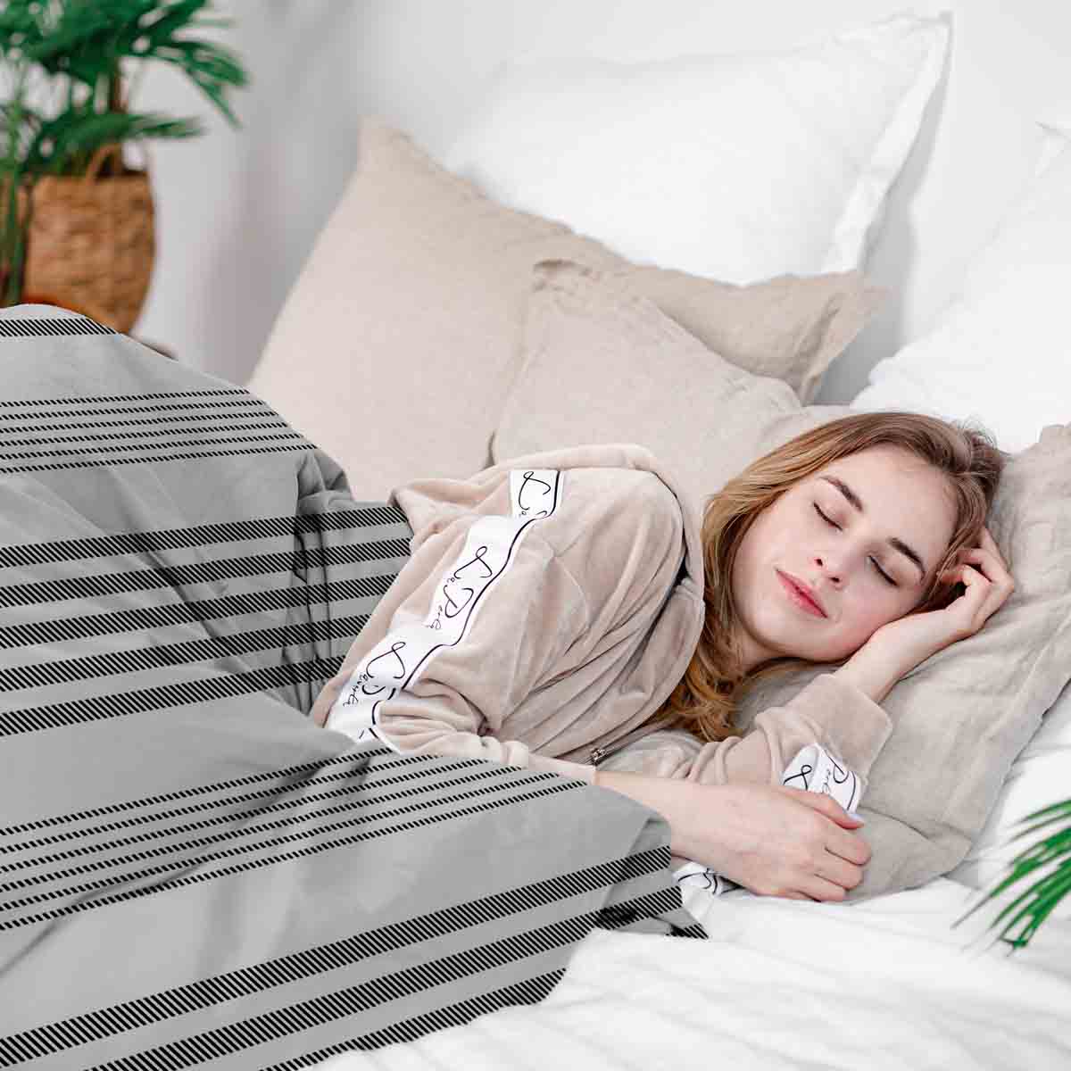 Set di biancheria da letto con coperte terapeutiche grigie a strisce spesse e sottili