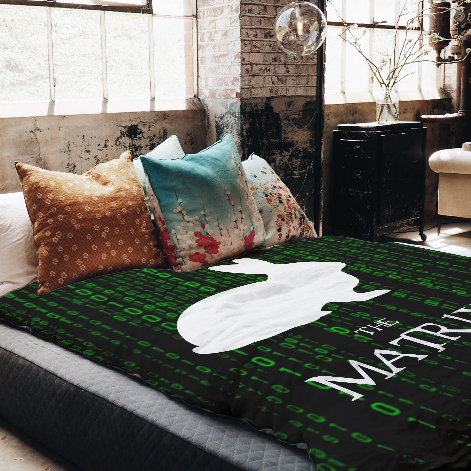 Set di biancheria da letto con coperta terapeutica Matrix Code verde