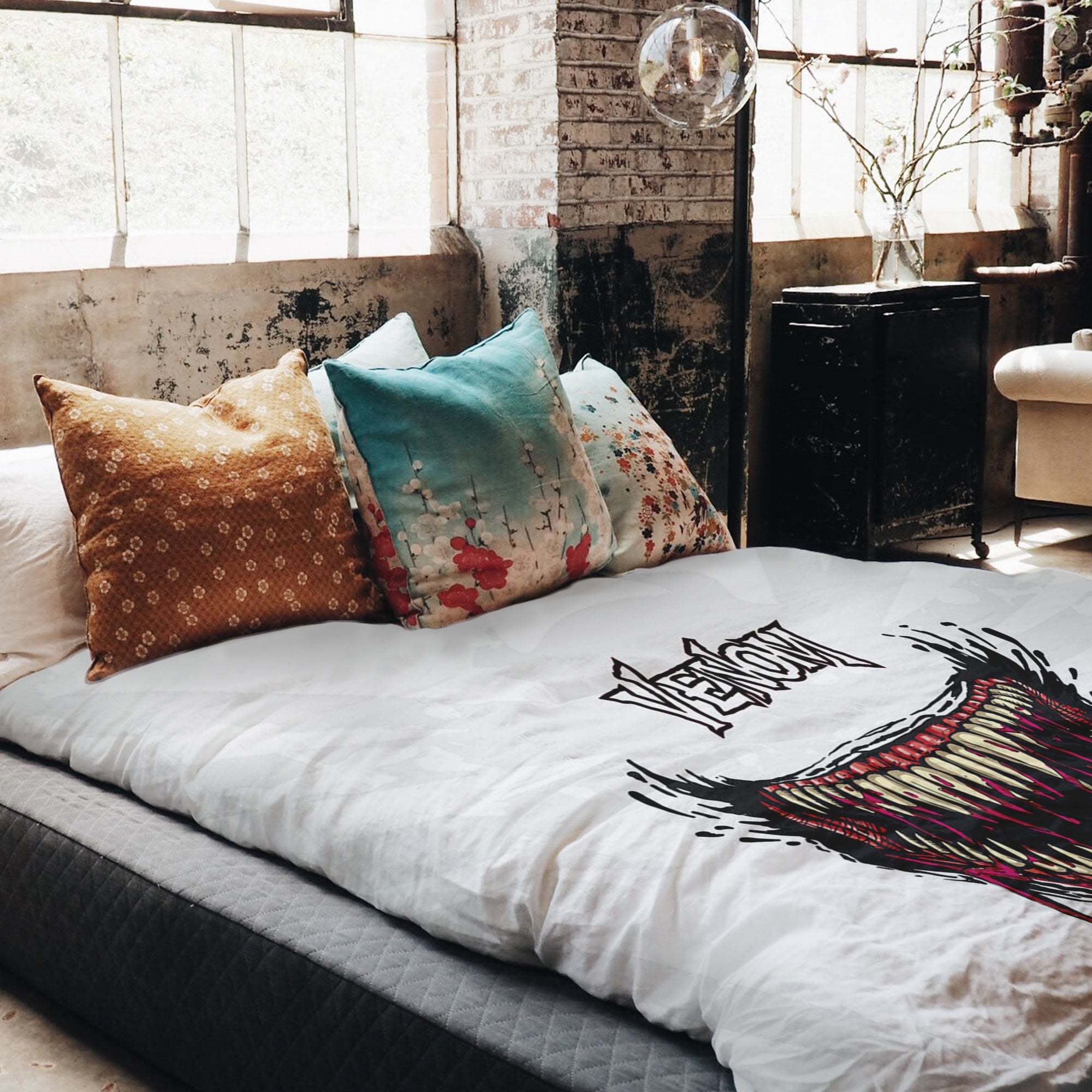 Set di biancheria da letto con coperta terapeutica bianca Venom