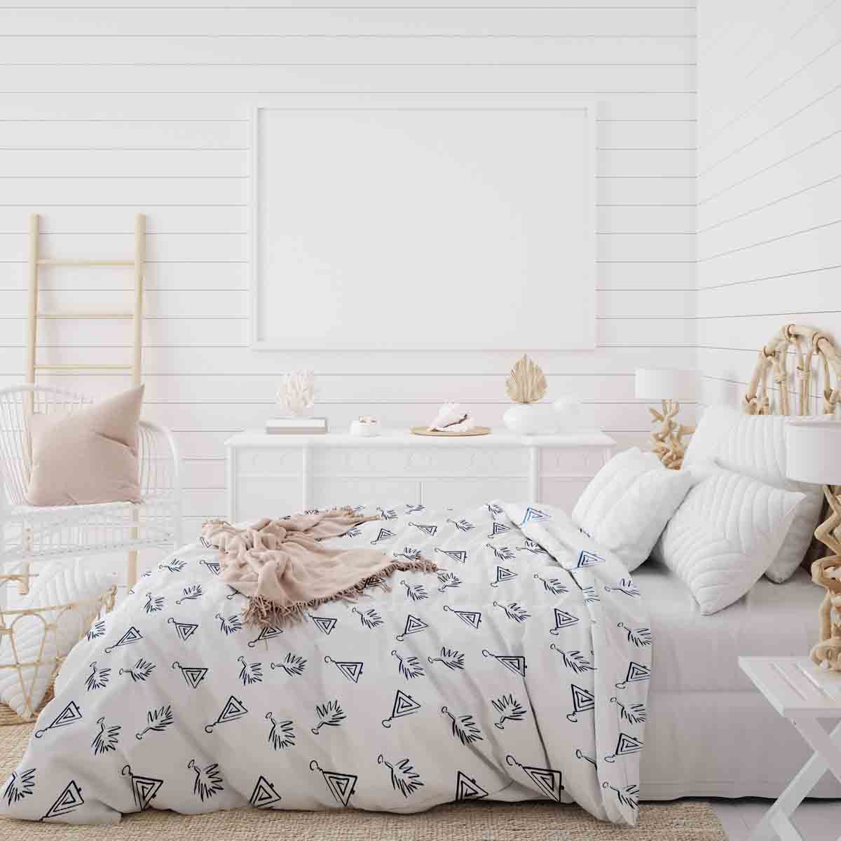 Set di biancheria da letto con coperte terapeutiche bianche e orecchini boho