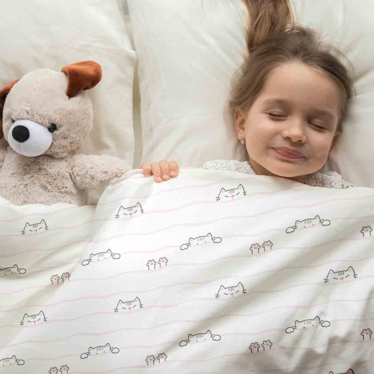 Set di biancheria da letto con coperte terapeutiche bianco con piccoli gatti