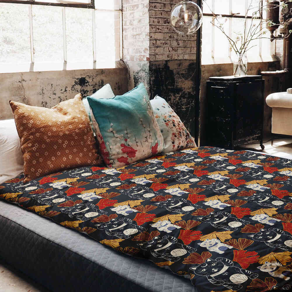 Set di biancheria da letto con coperta terapeutica Gatto che saluta