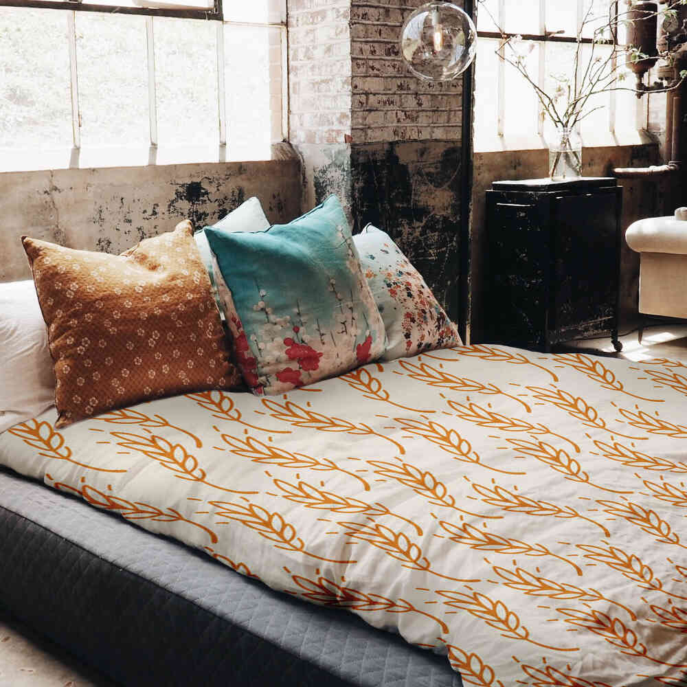 Set di biancheria da letto con coperta terapeutica bianca con grano giallo