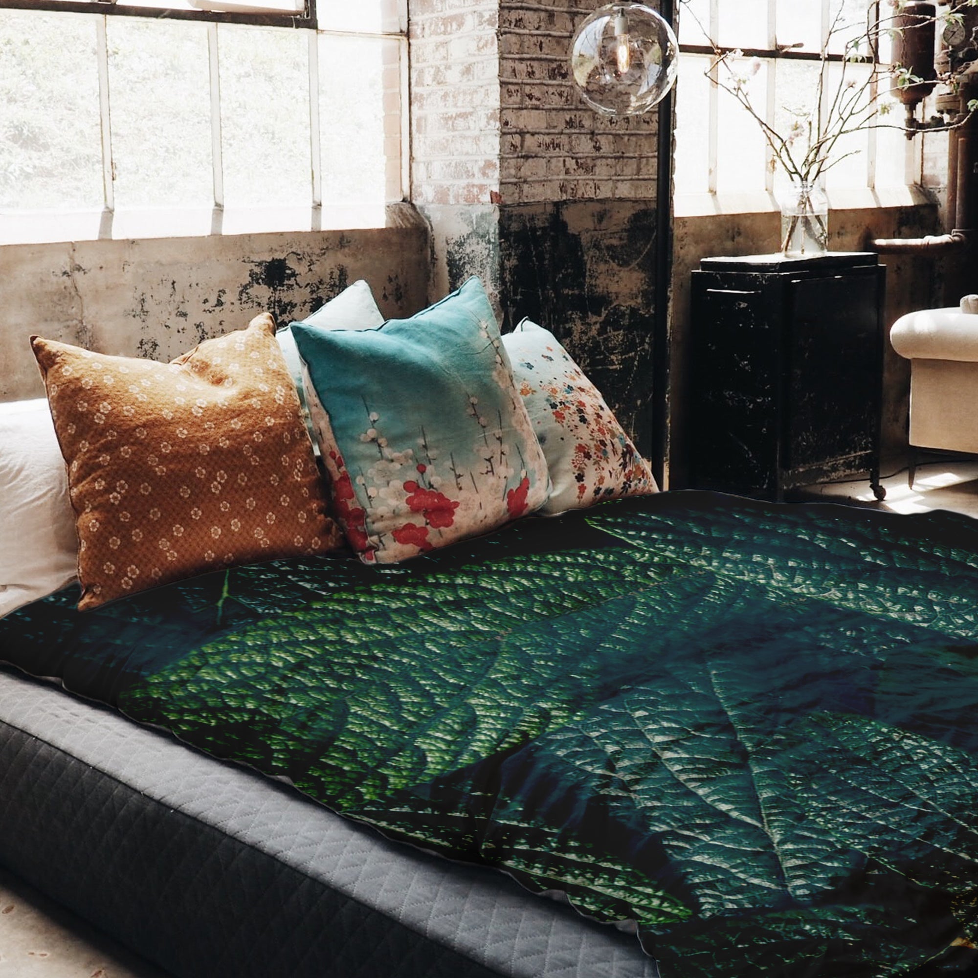 Set di biancheria da letto con coperte terapeutiche Foglie verdi