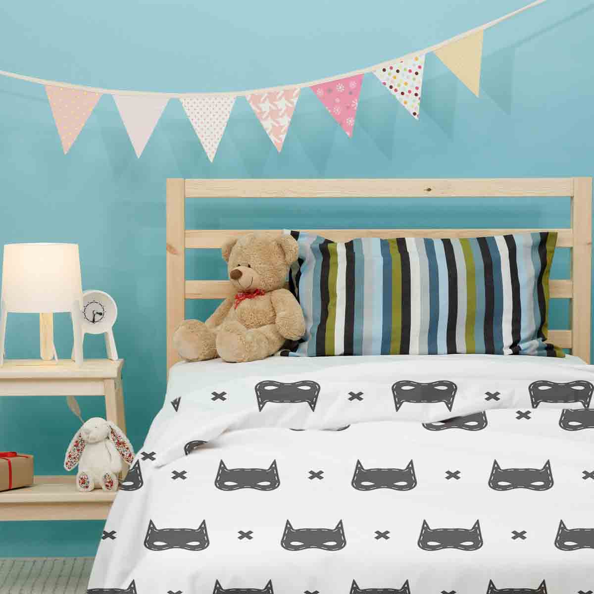 Set di biancheria da letto con coperta terapeutica bianca con maschera per gatti