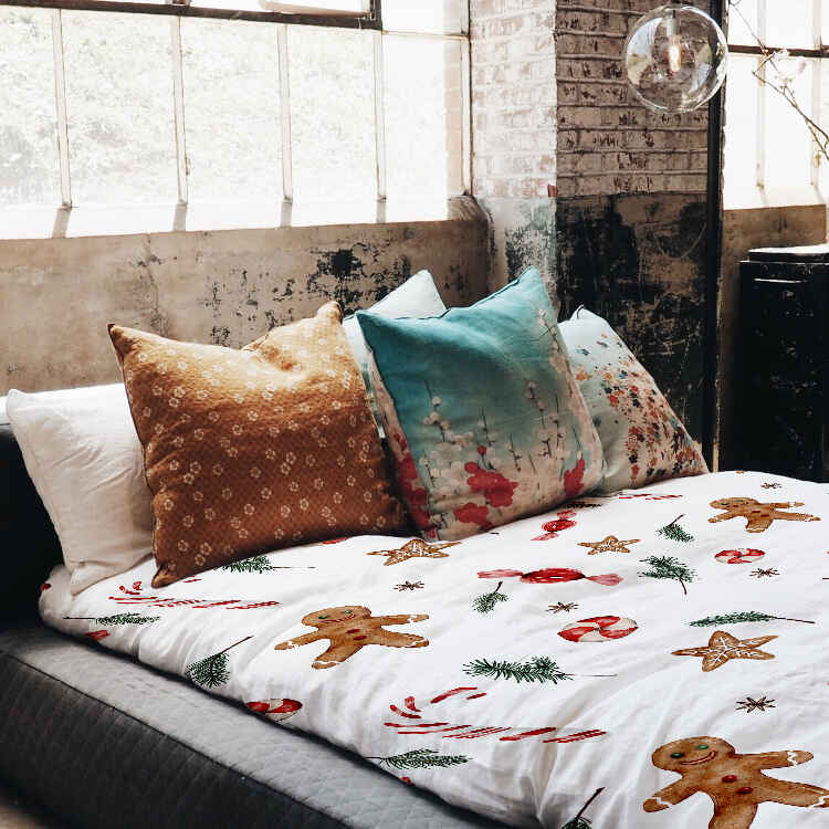 Set di biancheria da letto con coperta terapeutica bianca per il periodo natalizio