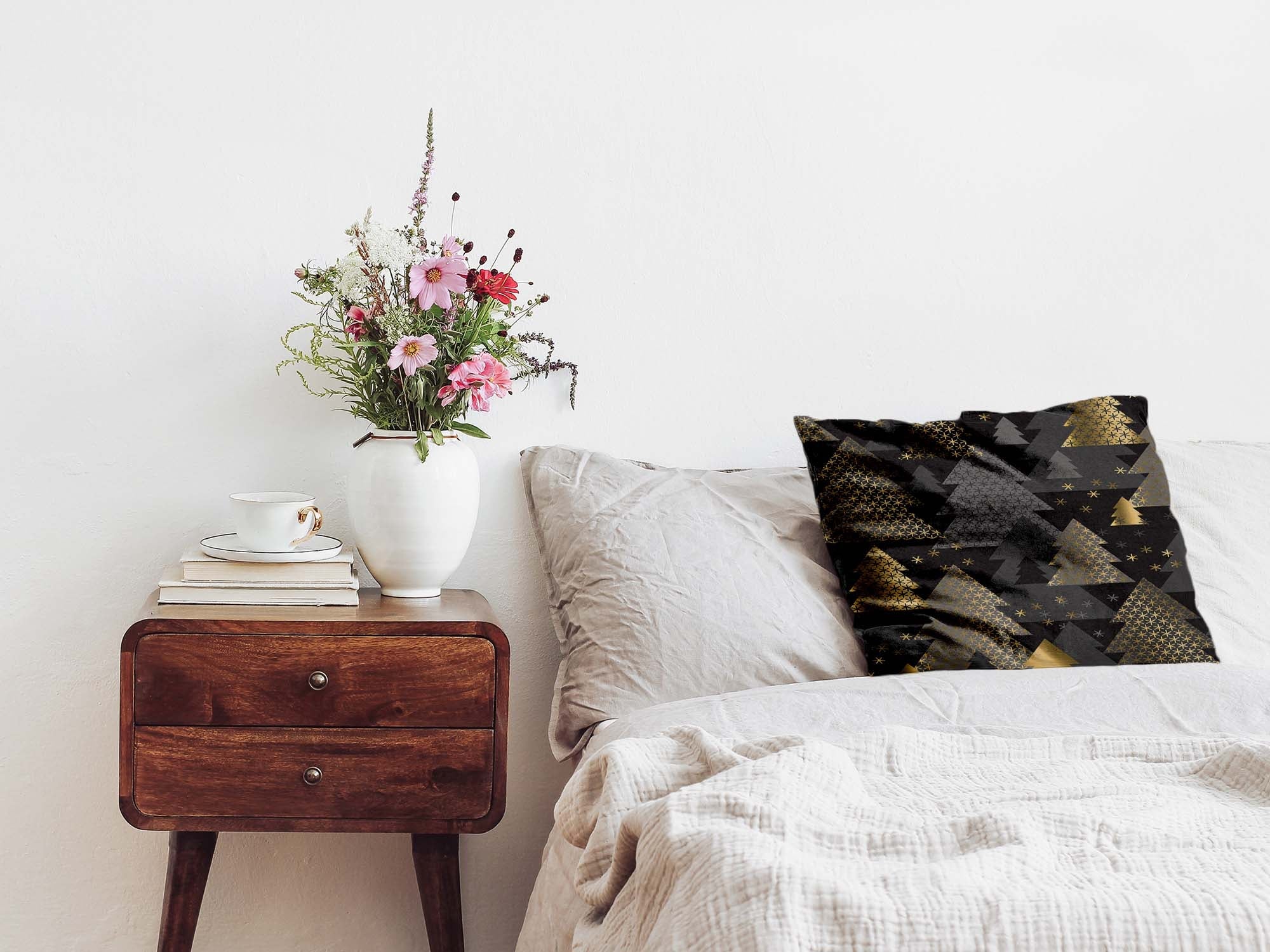 Cuscino per la salute con alberi di Natale dorati