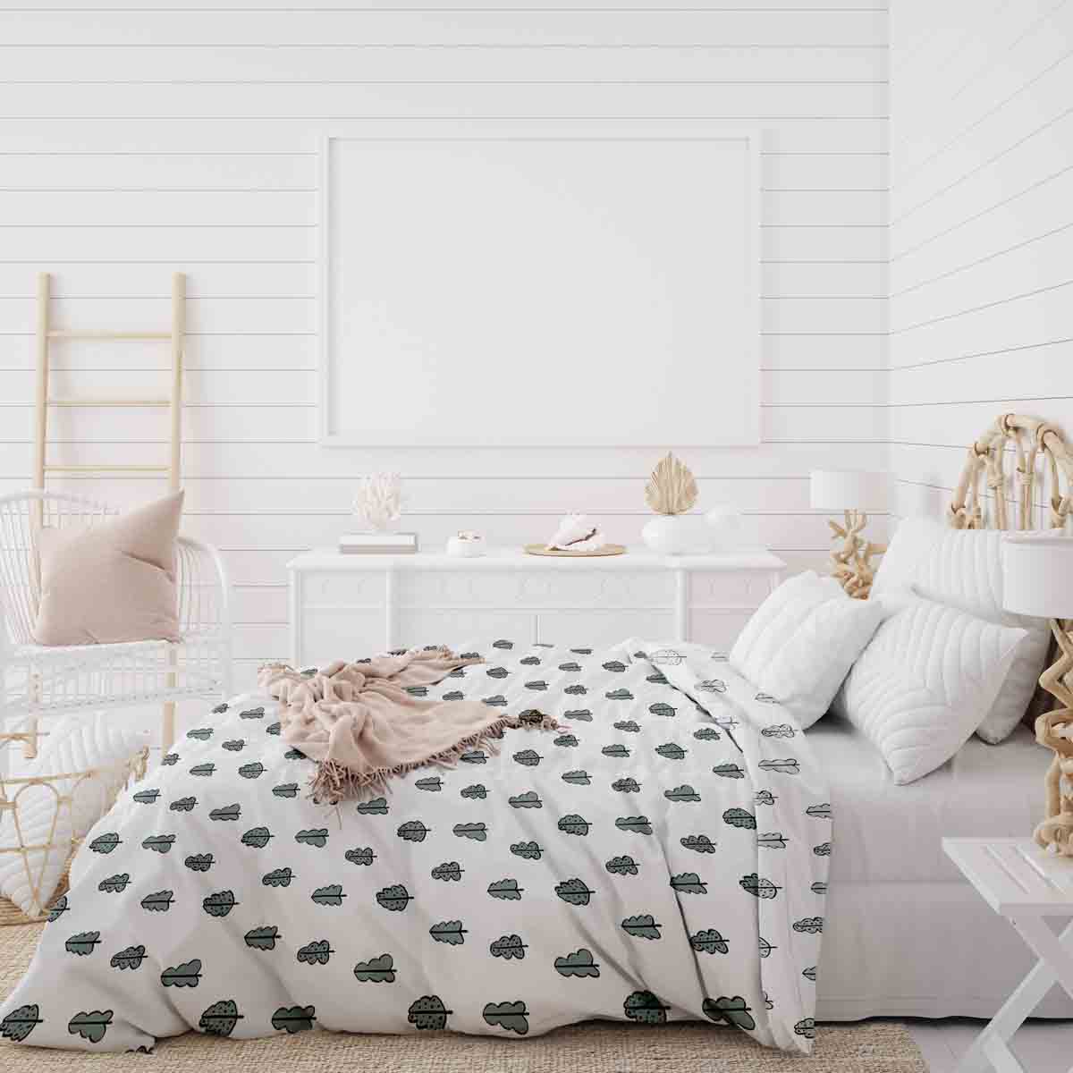 Coperta terapeutica originale - Rivestimento in cotone bianco con alberelli