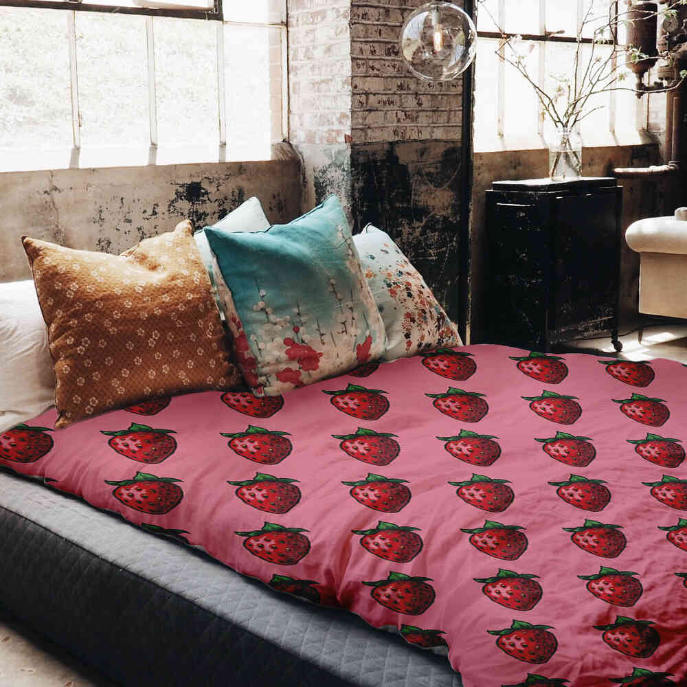 Set di biancheria da letto con coperte terapeutiche rosa con fragole