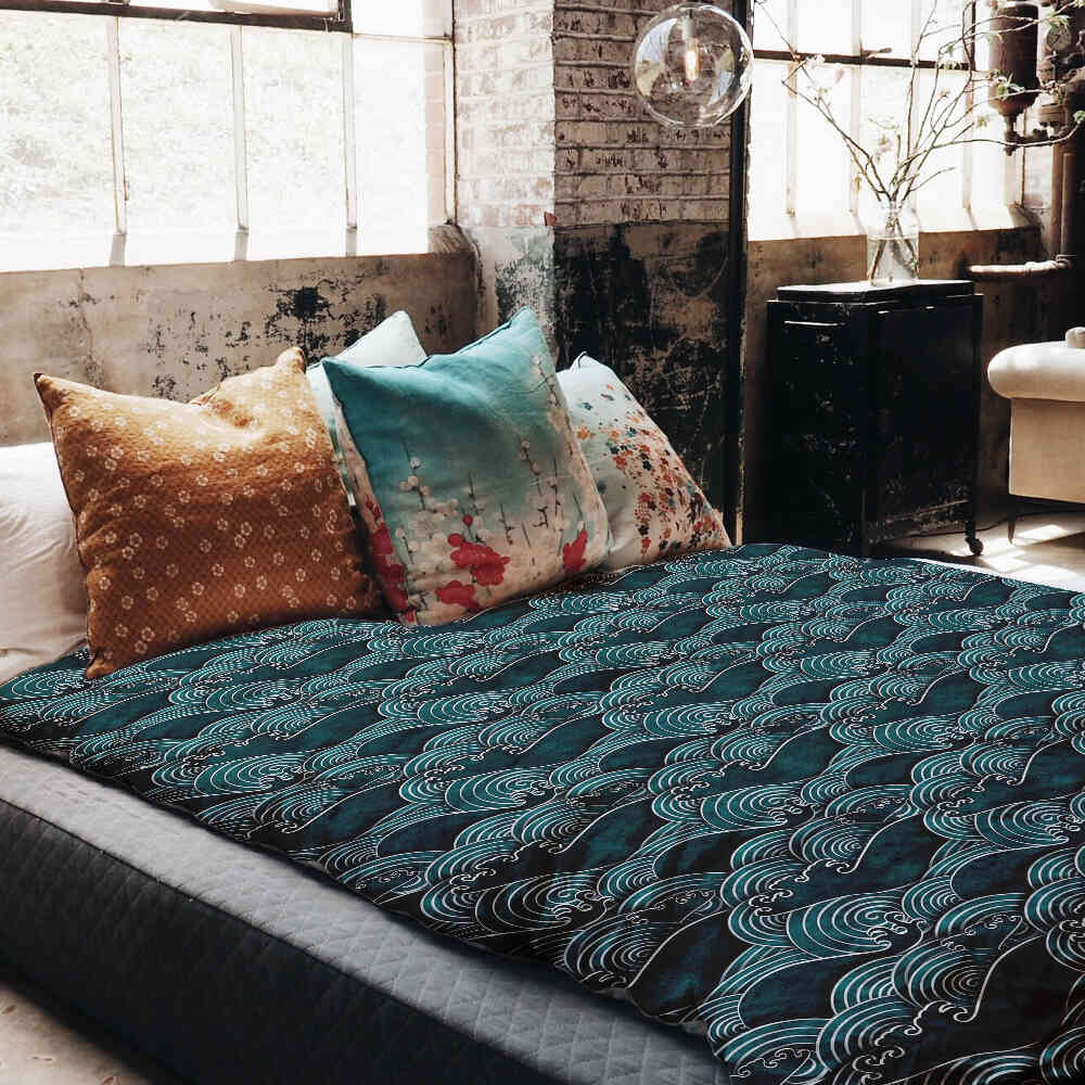 Set di biancheria da letto con coperta terapeutica onde turchese-verde