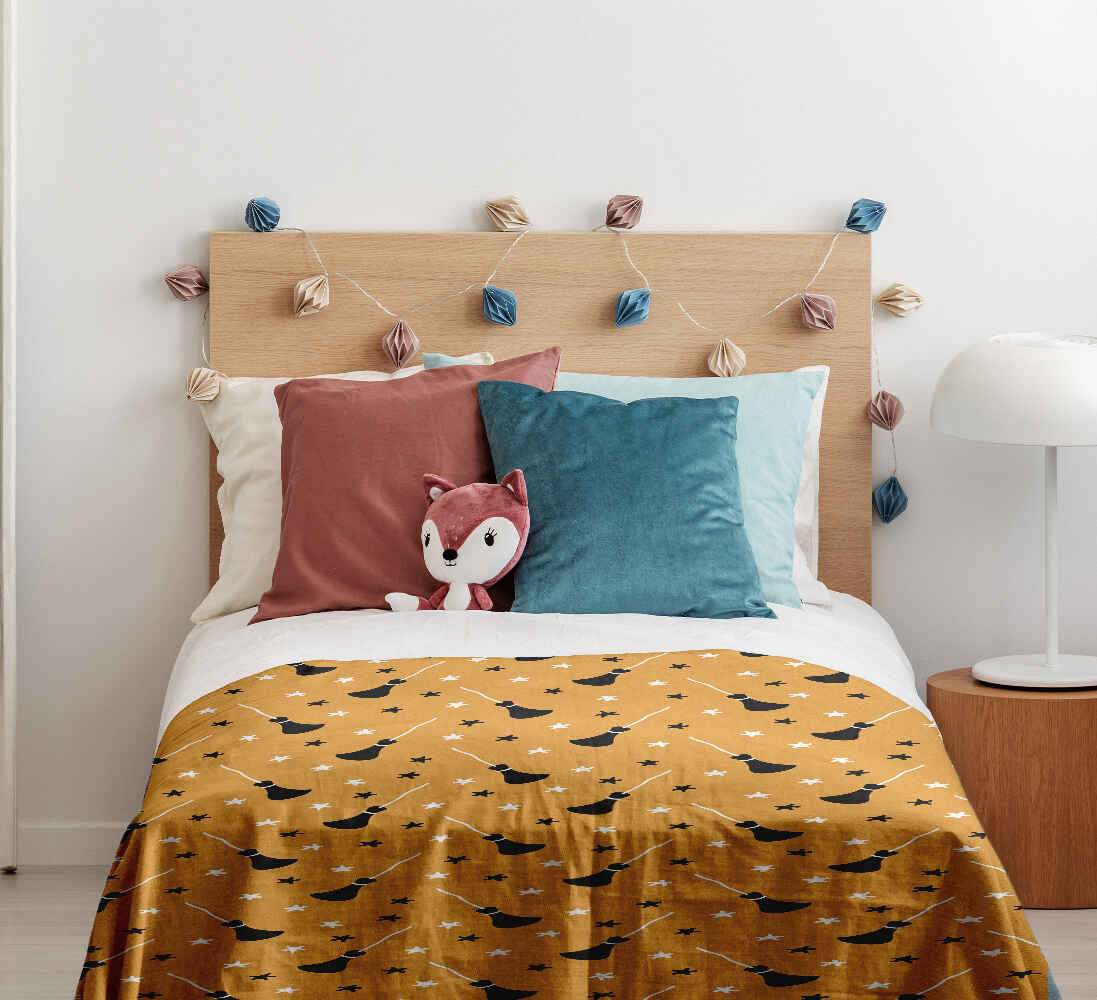 Set di biancheria da letto con coperta terapeutica arancione con scopa di Potter