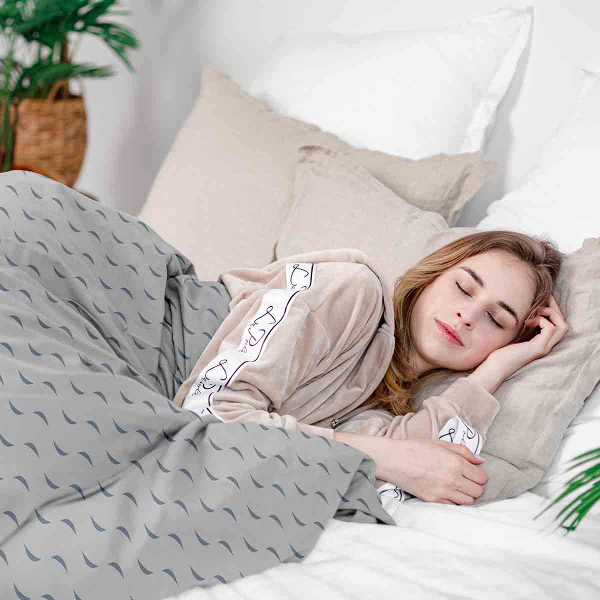 Set di biancheria da letto con coperte terapeutiche bianco con onde blu