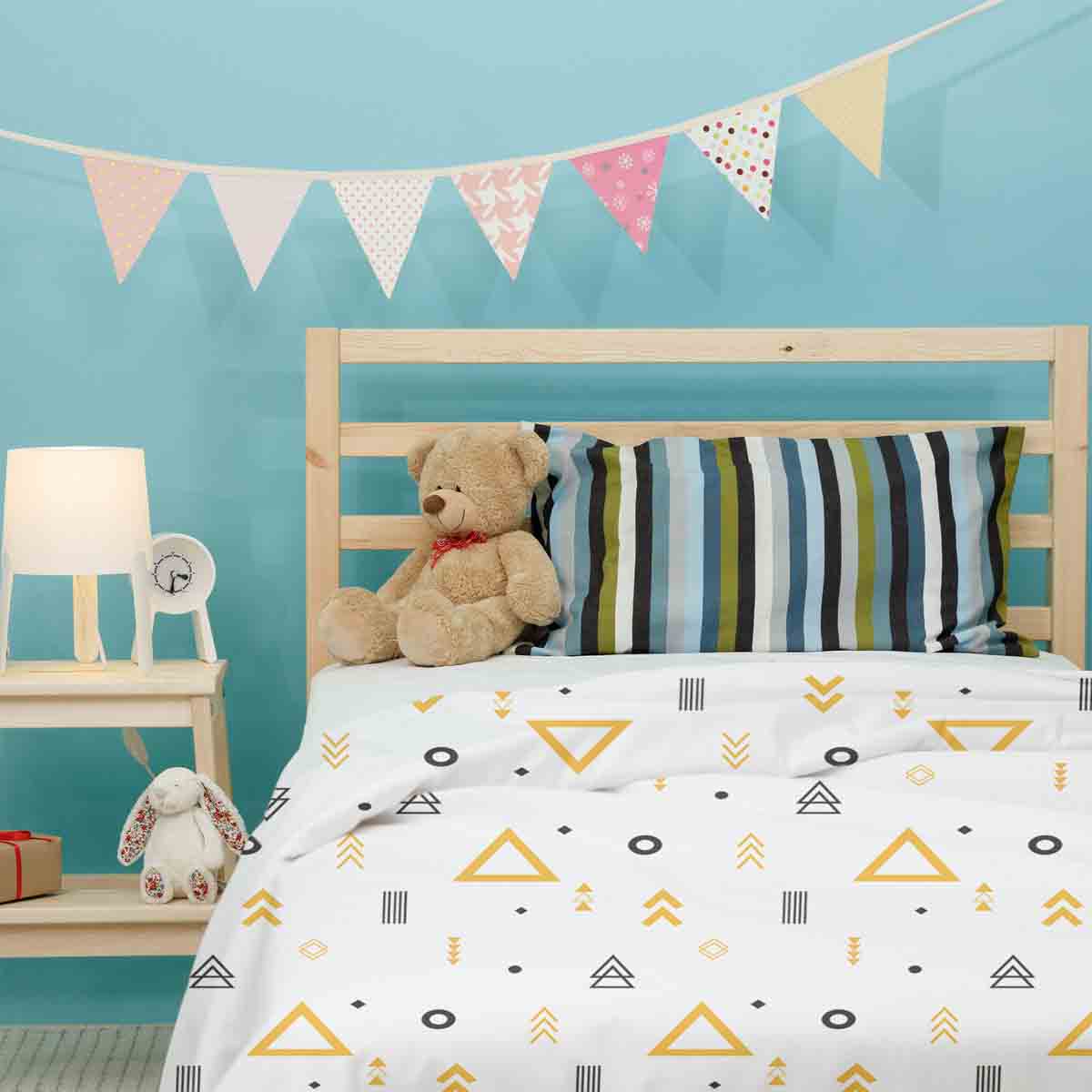 Set di biancheria da letto con coperte terapeutiche bianco con triangoli gialli