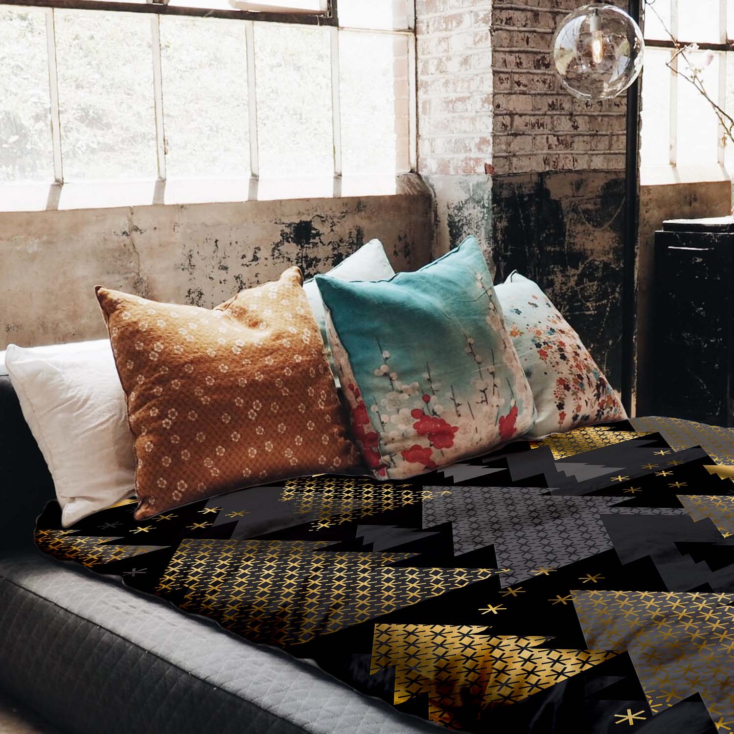 Set di biancheria da letto con coperte terapeutiche e alberi di Natale dorati