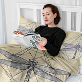 Set di biancheria da letto con coperta terapeutica gialla con libellula