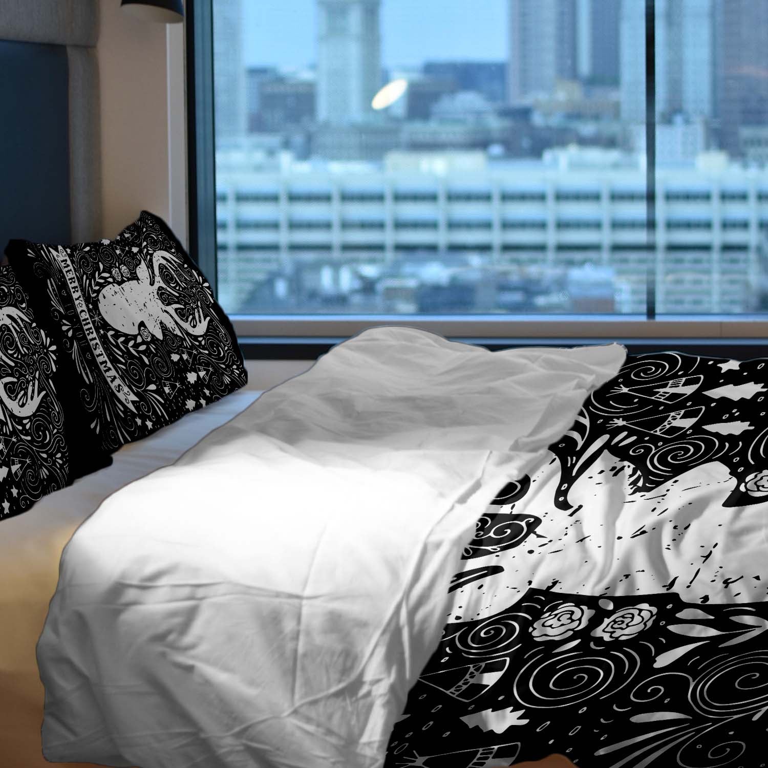 Set di biancheria da letto con coperta terapeutica nero Buon Natale