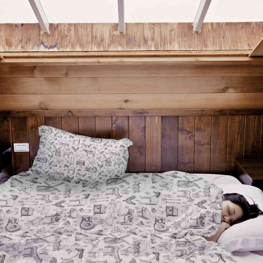 Set di biancheria da letto con coperta terapeutica grigio fattoria