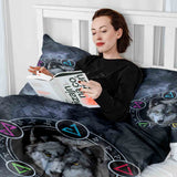 Set di biancheria da letto con coperta terapeutica grigia con lupo