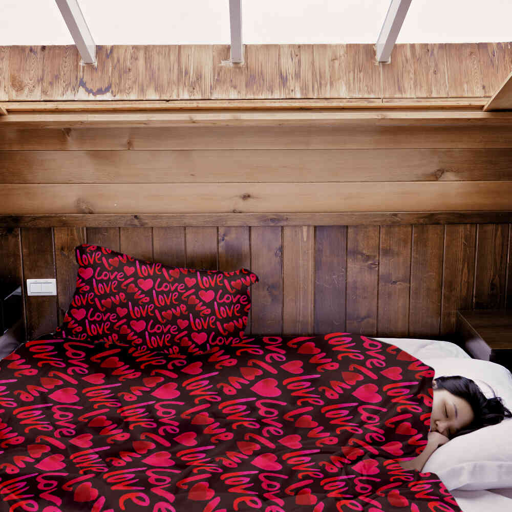 Set di biancheria da letto con coperta terapeutica nera con scritta Love