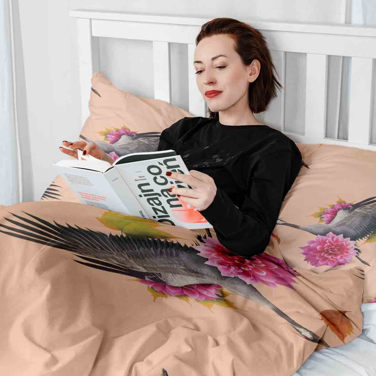 Set di biancheria da letto con coperta terapeutica arancione con gru