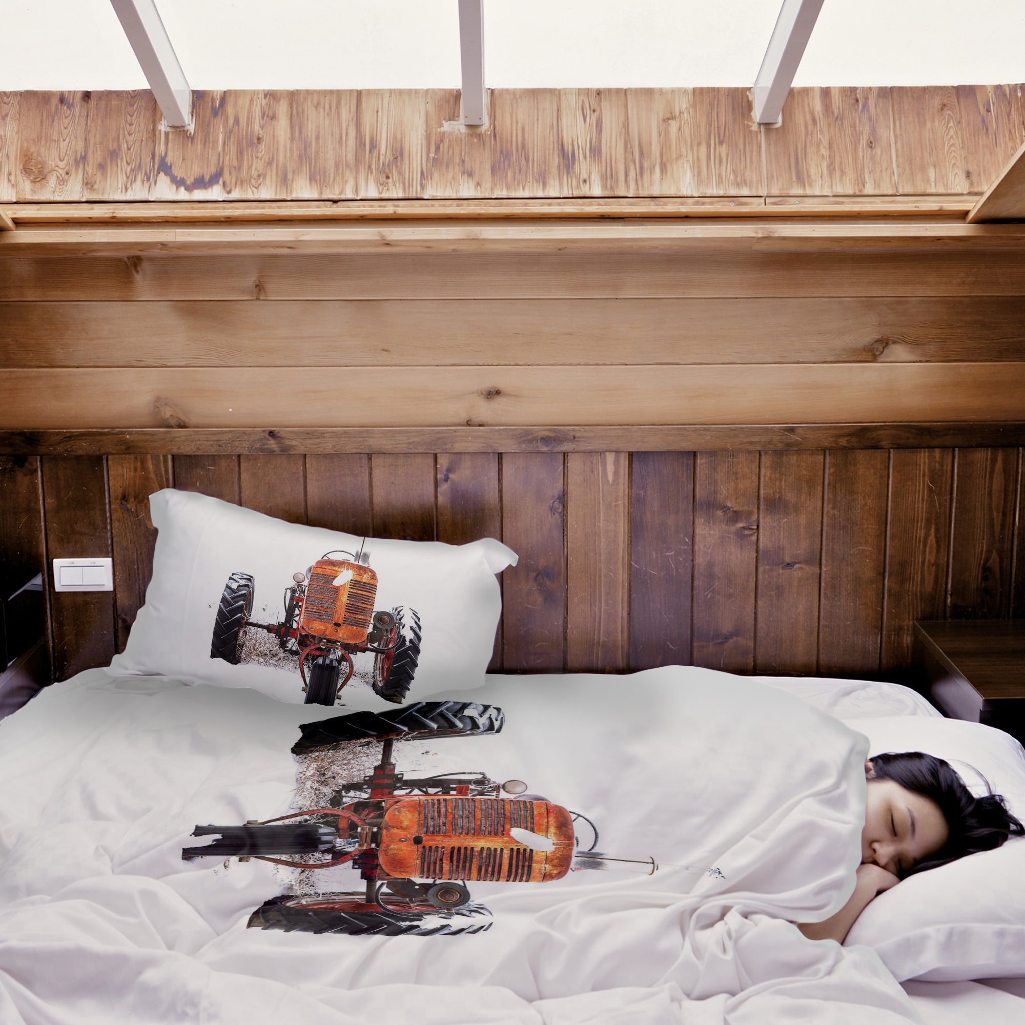 Set di biancheria da letto con coperta terapeutica Trattore in arancione