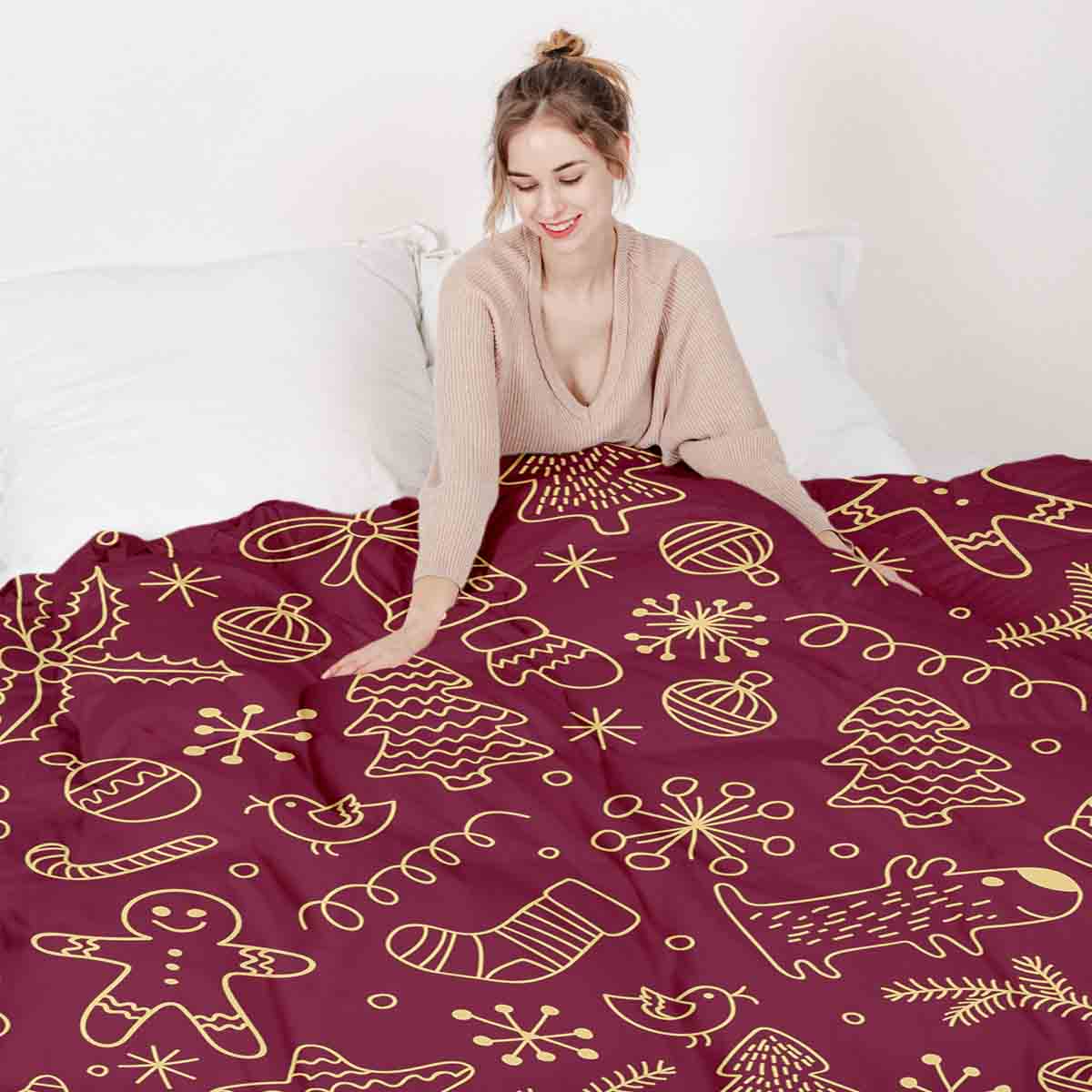 Set di biancheria da letto con coperte terapeutiche rosse con divertenti motivi natalizi