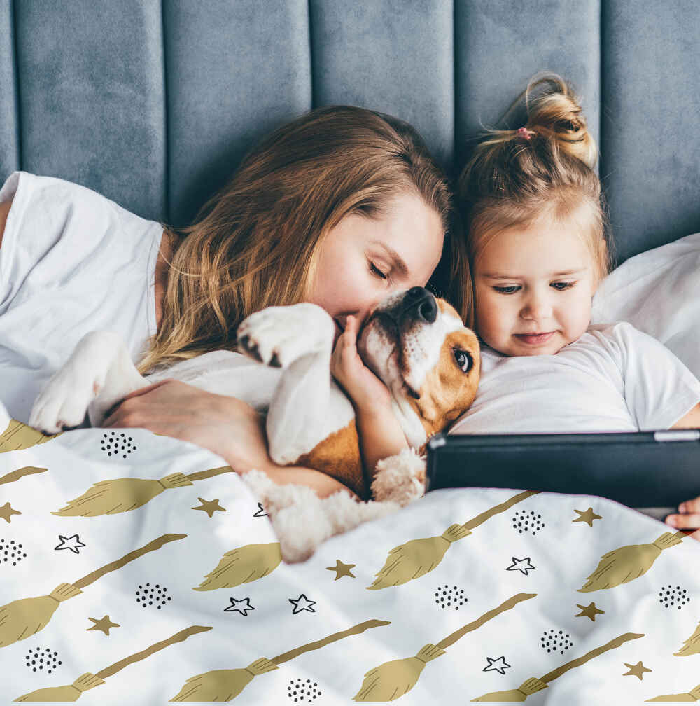 Set di biancheria da letto con coperte terapeutiche bianco con scopa di Harry