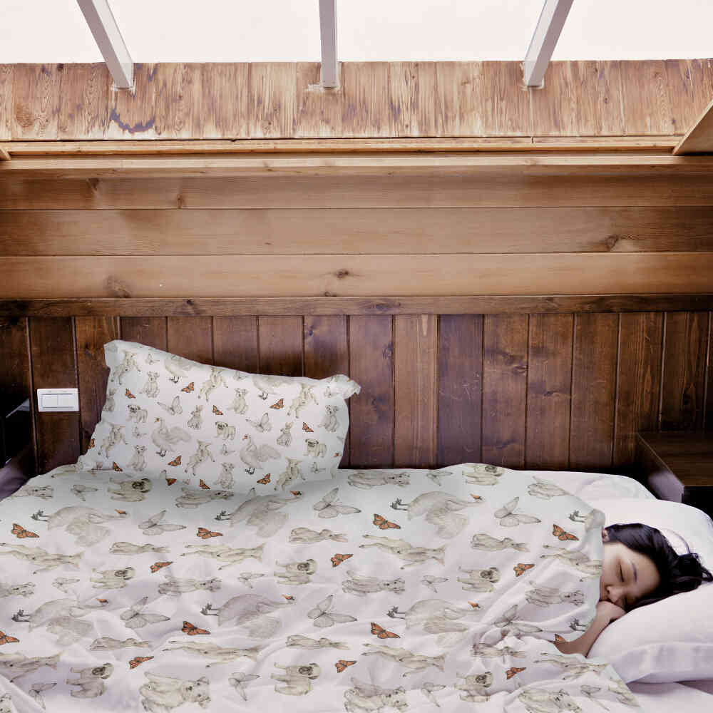 Set di biancheria da letto con coperta terapeutica bianca animali dolci