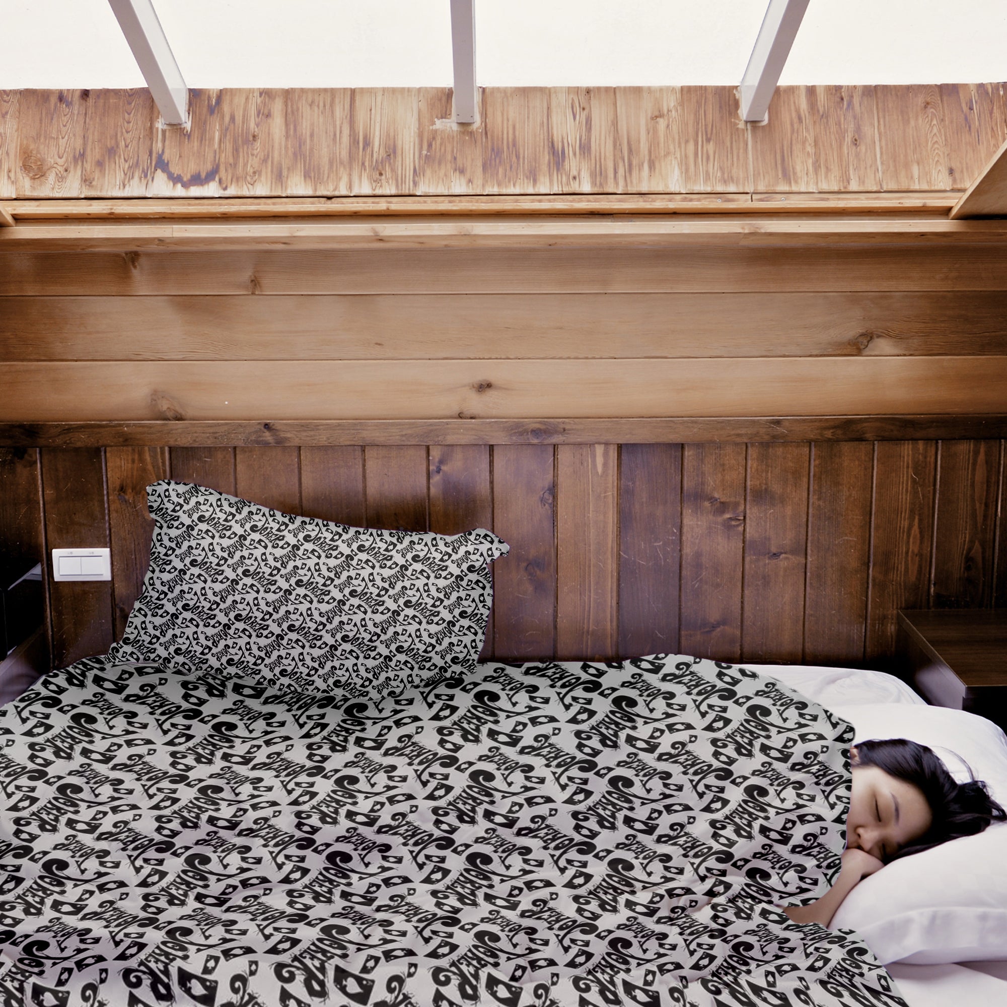 Set di biancheria da letto con coperta terapeutica scritta in nero Joker