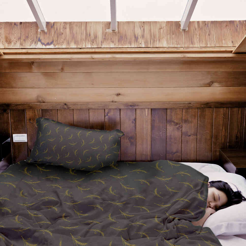 Set di biancheria da letto con coperta terapeutica grigia con grano