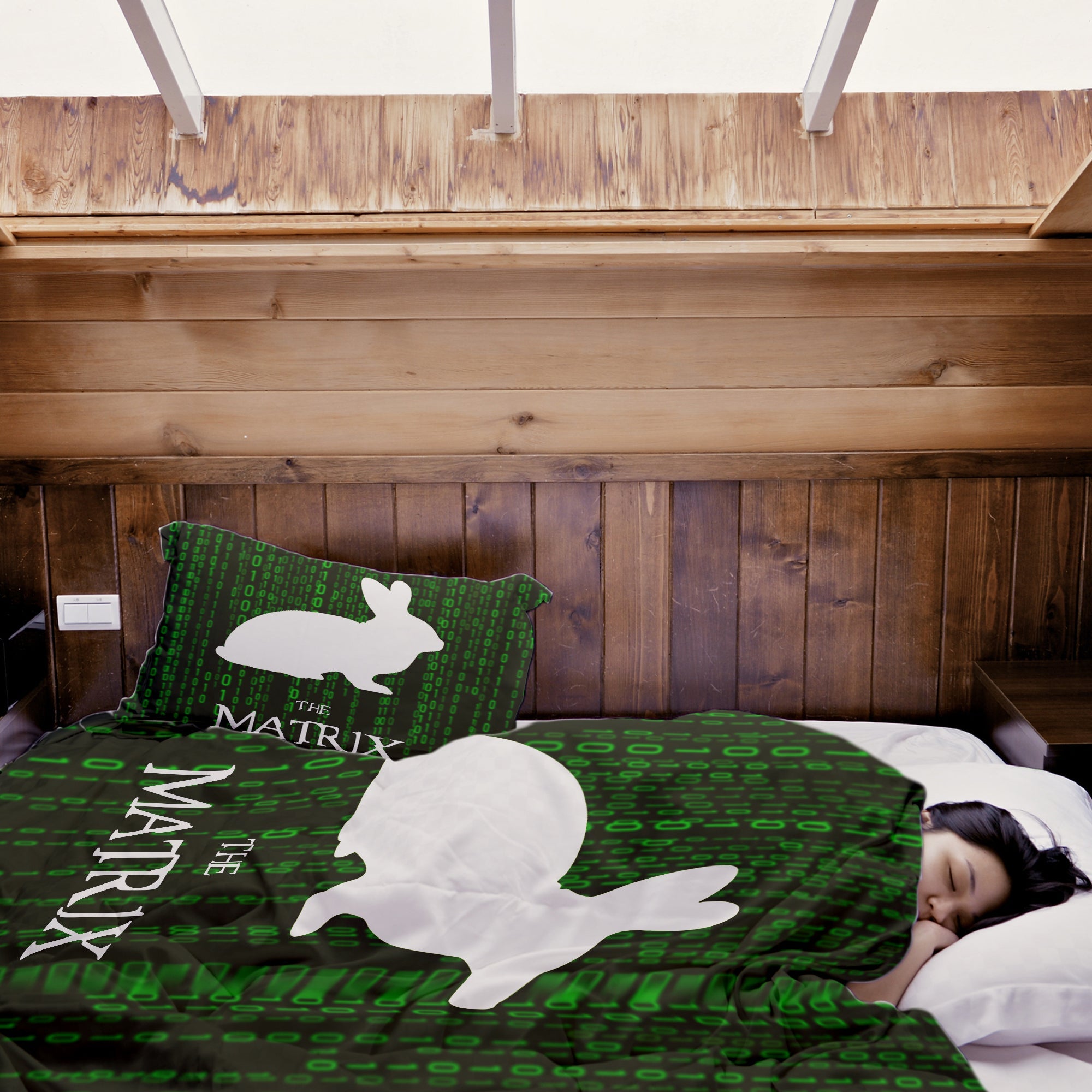 Set di biancheria da letto con coperta terapeutica Matrix Code verde