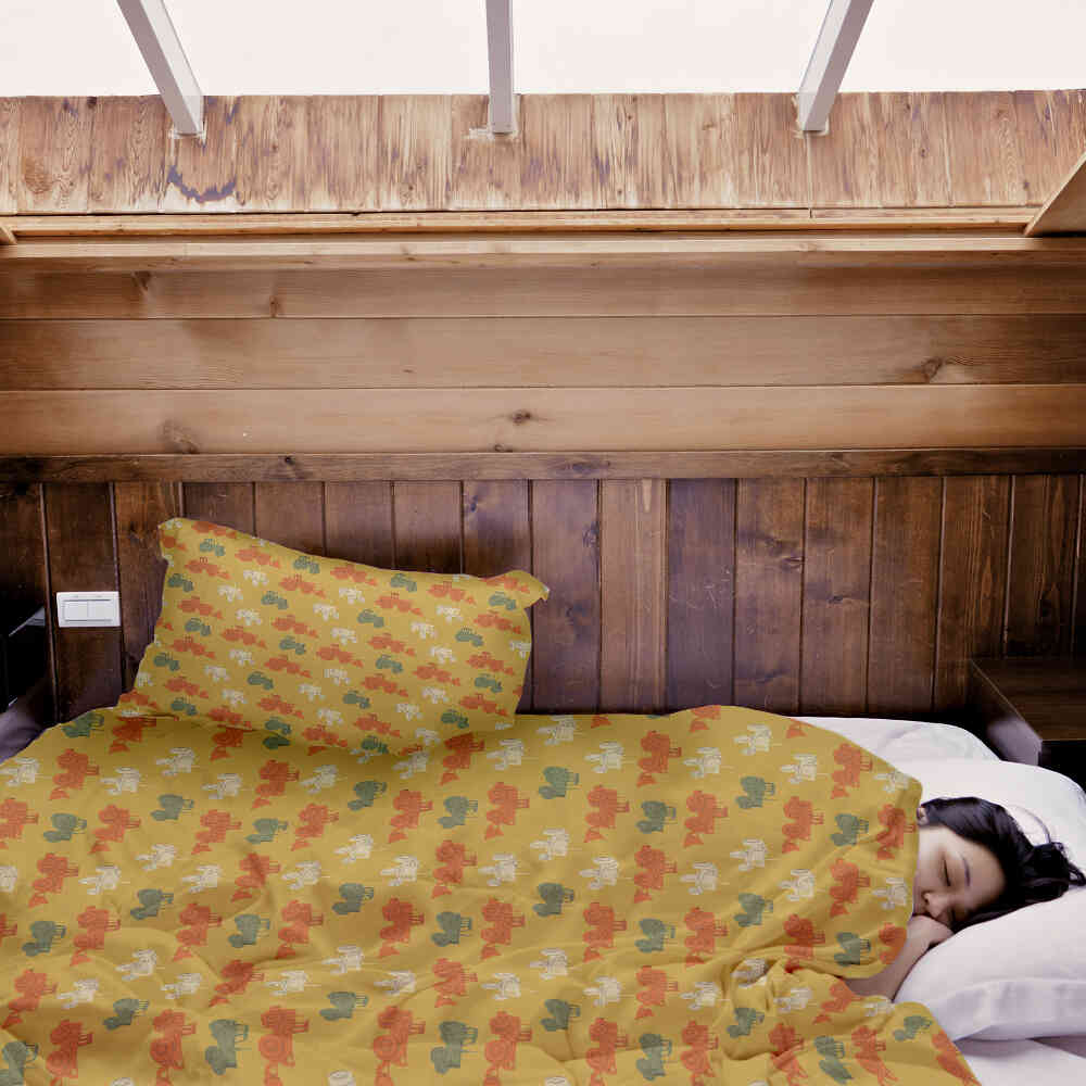 Set di biancheria da letto con coperte terapeutiche arancioni con trattori