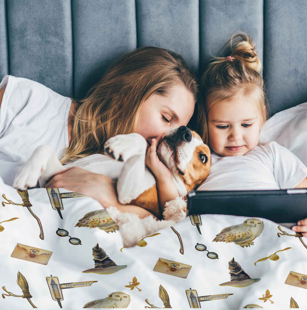 Set di biancheria da letto con coperte terapeutiche bianco con gufi