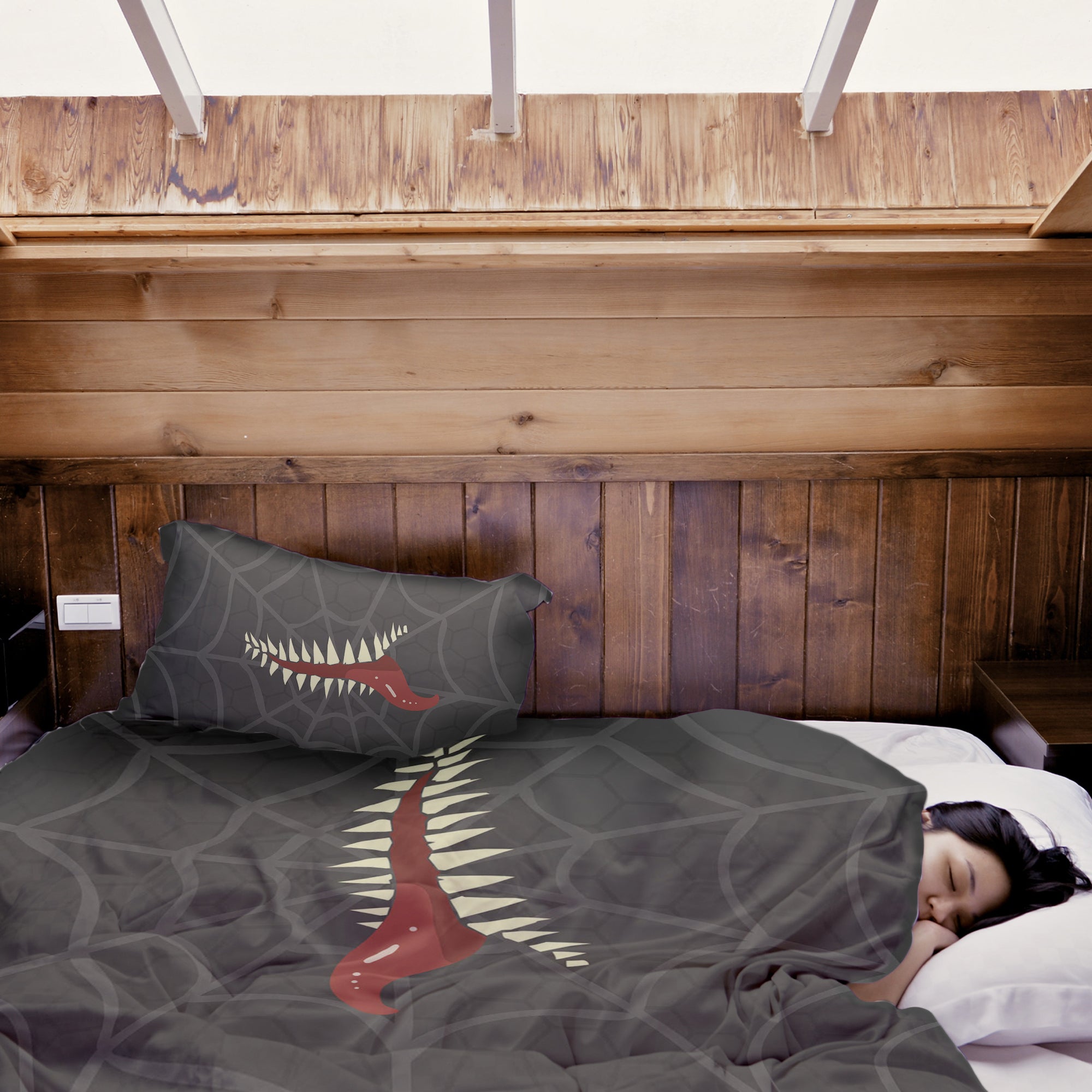 Set di biancheria da letto con coperta terapeutica grigia a ragnatela