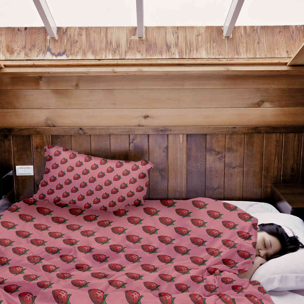 Set di biancheria da letto con coperte terapeutiche rosa con fragole